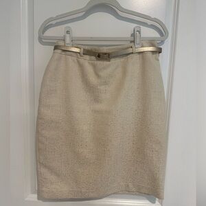 Cream & gold pencil skirt w/ gold skinny belt